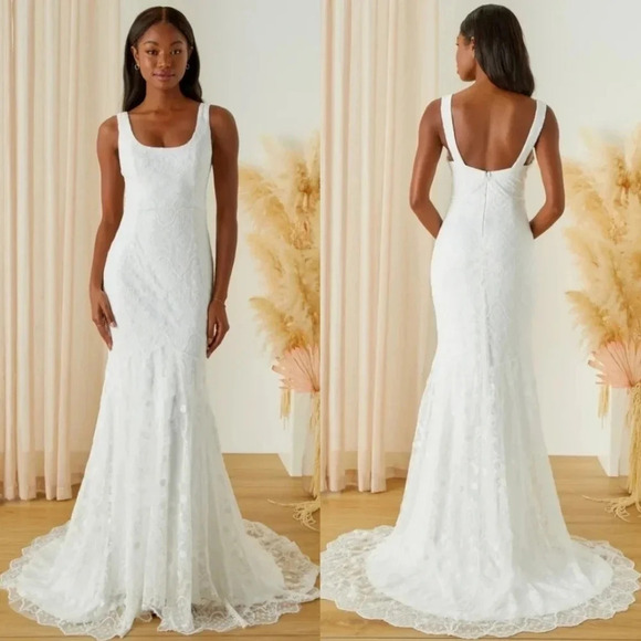 Lulus Eternity of Romance White Embroidered Mermaid Maxi Dress Bridal Party Boho - Picture 1 of 12